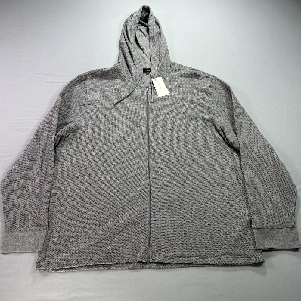 NEW Vince Hoodie Mens 2XL Gray Full Zip Perforated Cotton Sweatshirt $185